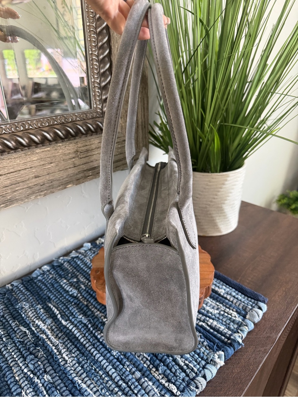 J.Crew Berkeley Structured Shoulder Bag Suede Seagull Gray East West CR296 - Picture 3 of 12